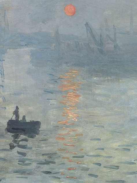Detail of Impression ;Sunrise. You can see how thickly Monet has applied the paint in the reflections of the sun on the water. Monet uses orange and white  -side by side -and mixes them on the canvas. 