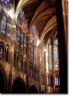 Interior of St Denis, Paris . You can see the Clerestory and Triforium of Glass 